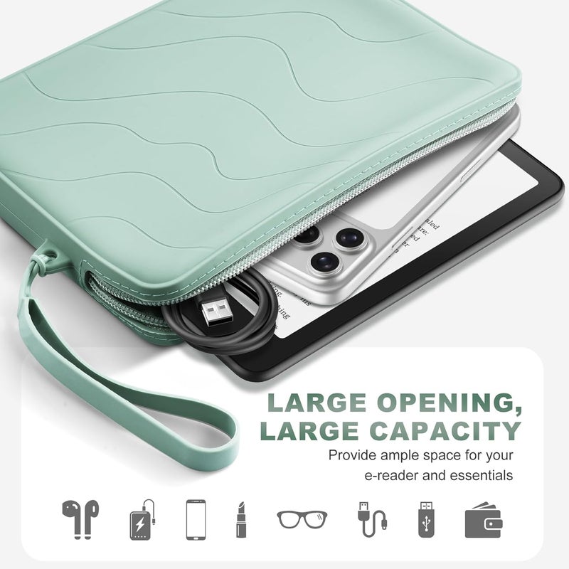 Dadanism 6-7 Inch Silicone Clutch for 7" Kindle Paperwhite and Kindle Colorsoft Signature Edition, 6" K-indle, Kobo, Nook E-Reader, Anti-Dust Coating Multi-Purpose Bag for Phone, Wallet, Sage Green - Image 3